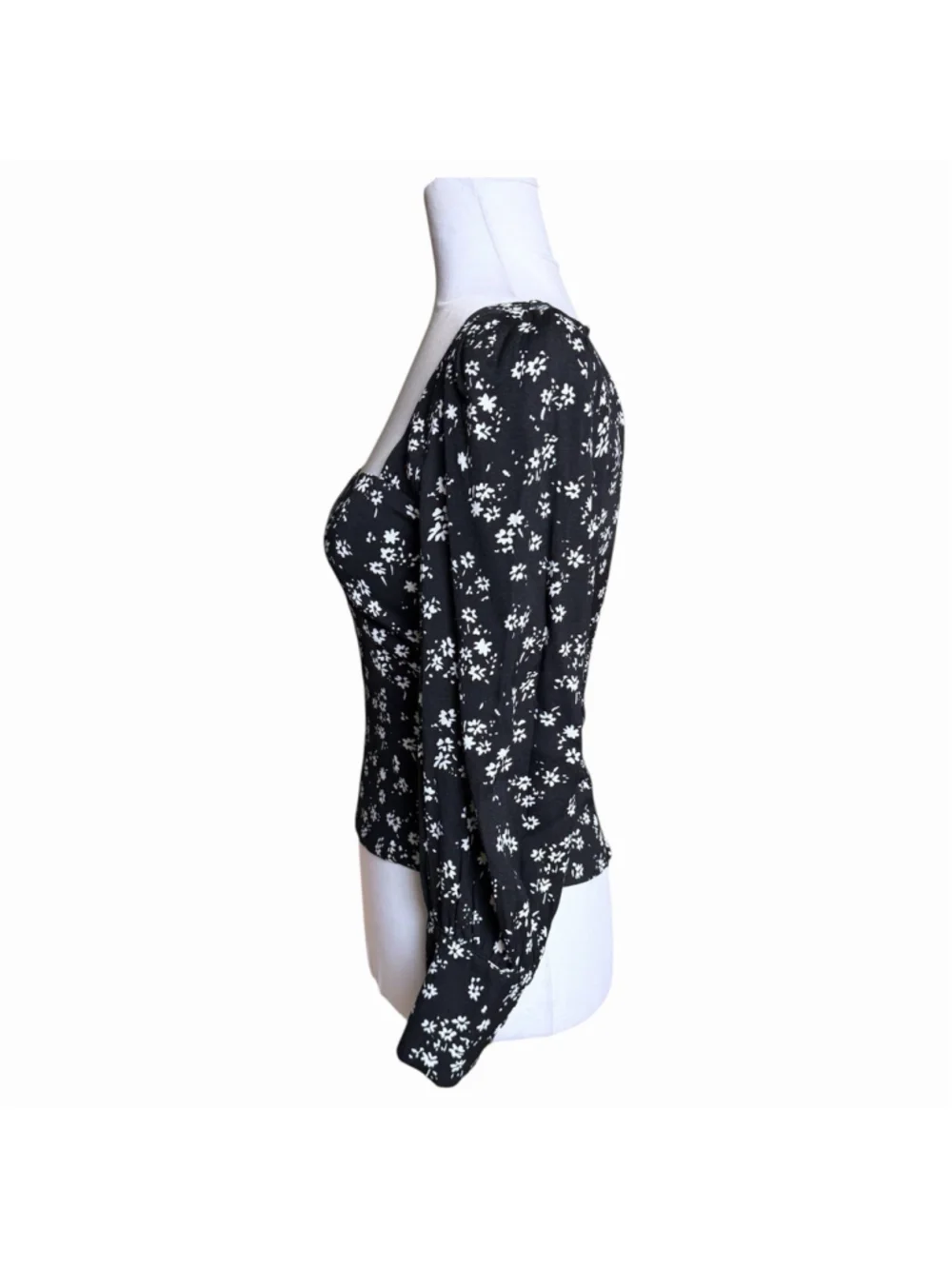 Reformation Calla Top Black White Floral Smocked Back Long Puff Sleeves EUC 4